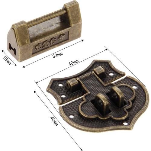 Furniture Chinese Old Lock Vintage Wooden Box Antique Bronze Padlock with Box Latch Hasp Buckle Hardware Clasp and Screws