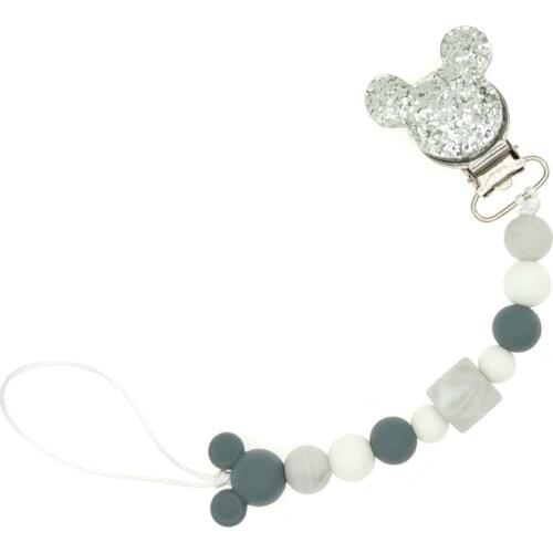 Mouse Baby Pacifier Clip Chain Soother Clip Dummy Holder Silicone Teething Beads Baby Birthday Shower Gift