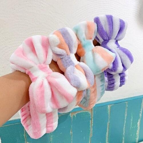 Plush Face Wash Headband Women Fleece Hair Lace Large Bow Face Wash Headband Make up Hair Band Bow