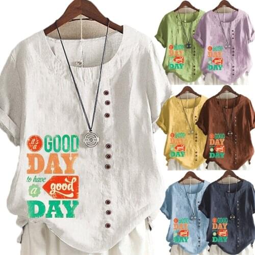 Women Clothing Summer Shirt Short Sleeve Fashion Printing Graphic Tee Round Neck Pullover Plus Size Loose Casual Tops