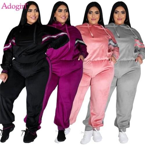 Adogirl XL-5XL Plus Size Women Velvet Tracksuit Fashion Casual Two Piece Set Long Sleeve Pullover Hoodies Sweatpants Suit
