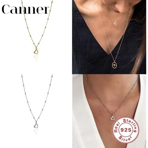 Canner 925 Sterling Silver Pendant Necklaces Star Heart Beads Chain Clavicle Choker Necklace For Women Fine Jewelry collares W4