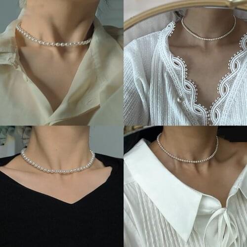 Vintage Pearl Choker Necklace For Women Fashion Summer White Imitation Pearl Necklaces 2021 Trend Elegant Wedding Jewelry
