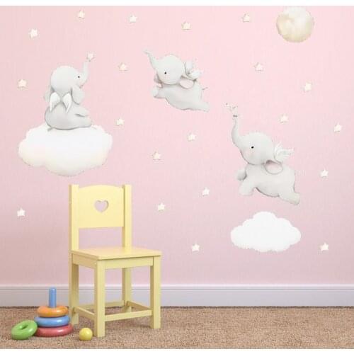 1Set Cute Elephant With Wings Wall Stickers Self-Adhesive Stickers Cute Kids Baby Room Decor Wall Elephant Decortive Stickers