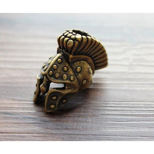 1PC Spartan Warrior Head Portrait Brass Knife Beads Cord Buckle Lanyard Pendant Umbrella Rope Zipper Pendant EDC Pocket Tools