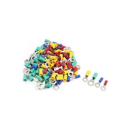 100PCS RV2-6 Plastic Sleeve Insulated Ring Terminals Connectors Red/ Yellow/Blue/Green/Black