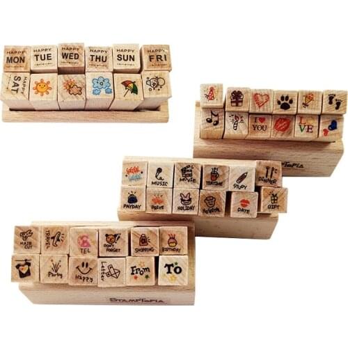 12pcs/set Creative life interesting Weather mood diary decoration Pattern Wooden Stamp Set cut