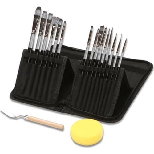 15pcs/set Hook Line Pen Painting Brush Children DIY Art Supplies Stationery Watercolor Brush Paintbrush Bag with Scraper Sponge