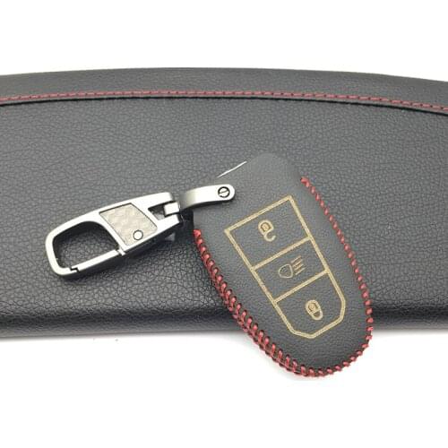 2019 Leather Car Key Fob Case Cover Shirt Holder Shell Hood for Peugeot 308 408 508 2008 3008 4008 5008 3 buttons Smart Remote