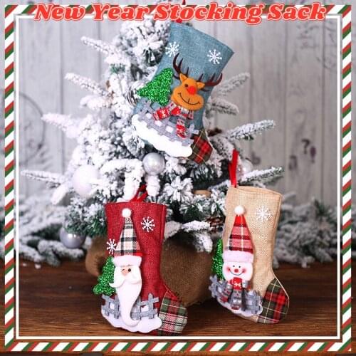 2021 New Year Stocking Sack Christmas Xmas Gift Candy Bag with Snowman Santa Elk Bear Printing Fireplace Xmas Tree Home Decor