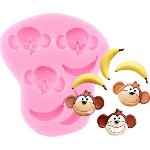 3D Cute Monkey Banana Silicone Molds Cartoon Fondant Chocolate Gumpaste Mold DIY Party Cake Decorating Clay Candy Resin Moulds