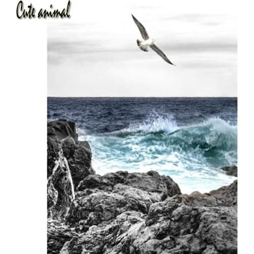 5D Diamond Painting Seagull sea Full Square Round Drill Diamond Embroidery mosaic ocean waves rocks seascape Cross Stitch kit
