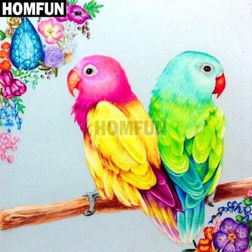 HOMFUN Full Square/Round Drill 5D DIY Diamond Painting "Two Parrot Birds" 3D Embroidery Cross Stitch 5D Decor Gift A00640