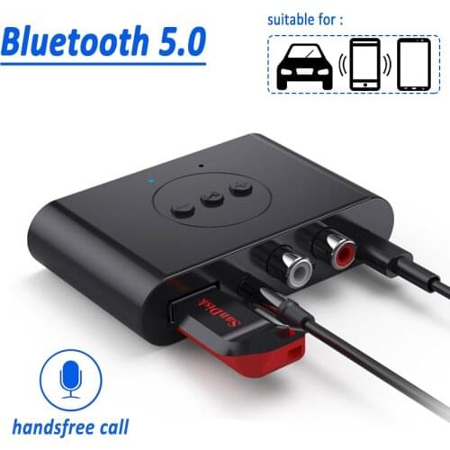 Auto ON, Car Bluetooth 5.0 Receiver U Disk RCA 3.5mm AUX Jack Stereo Wireless Adapter Handsfree Call Car kit Audio Transmitter
