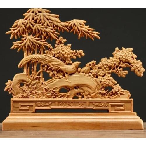 Thuja Wood 17CM Peacock Bamboo Sculpture Decorative Dish Hollow Wood Carving Lucky Gift Peace Animal Collection Home Decor