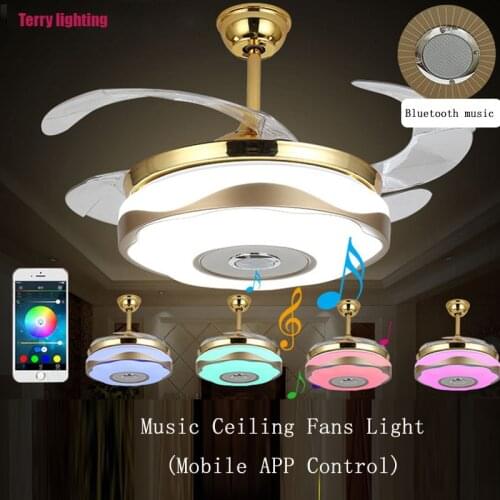 Bluetooth led double ring lamp ceiling fan remote control music lamp for free delivery in childrens room and Restaurant