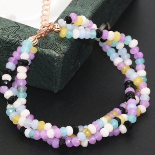 Factory outlet multicolor 2*4mm abacus faceted stone jades chalcedony beads multilayer bracelets 3 rows jewelry 7.5inchB2788