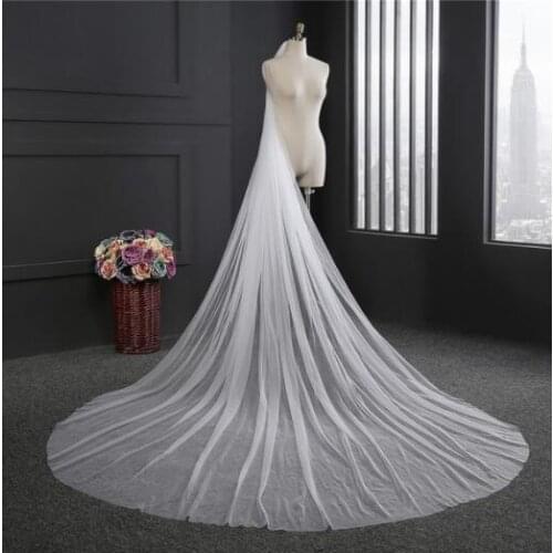 Simple One Layer Cut Edge White Ivory Wedding Veils Cathedral Length Soft Tulle Wedding Veil With Comb Bridal Long Veils