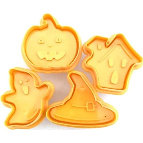 DIY Baking Mould Halloween Cookie Cutters 4pcs/set Halloween Cookie Stamp Biscuit Mold 3D Plunger Cutter DIY Baking Mould