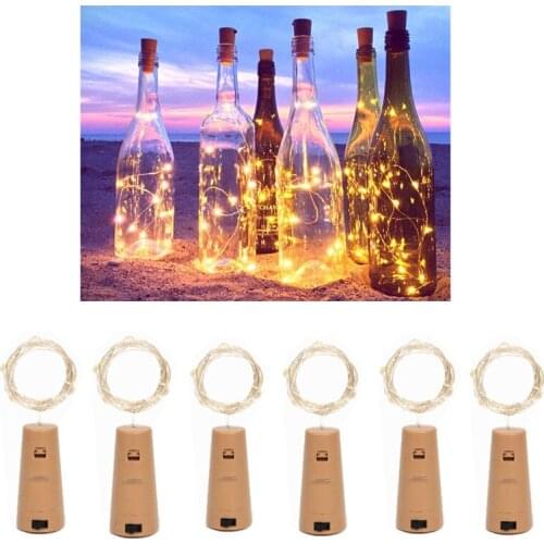 6pcs/lot 2m 20 LED Battery Powered Garland Wine Bottle Lights with Cork Fairy Lights Christmas Decorations Halloween Bar Decor