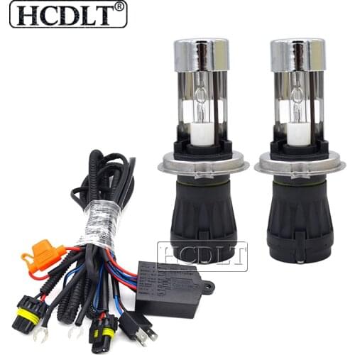 HCDLT 2PCS 12V 55W Bixenon H4 HID Bulb H4-3 Hi/Lo Beam Light 6000K With Cable Harness Wire 35W H4 Automotive Replacement Bulb