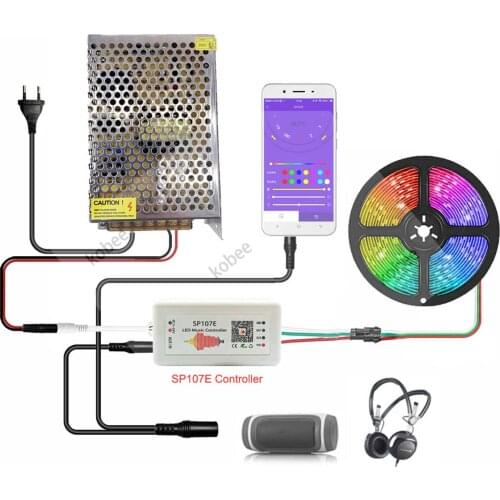 WS2812B Individually Addressable RGB Led Strip Light With SP107E Music Bluetooth Controller Led Strip Light For Home Decoration