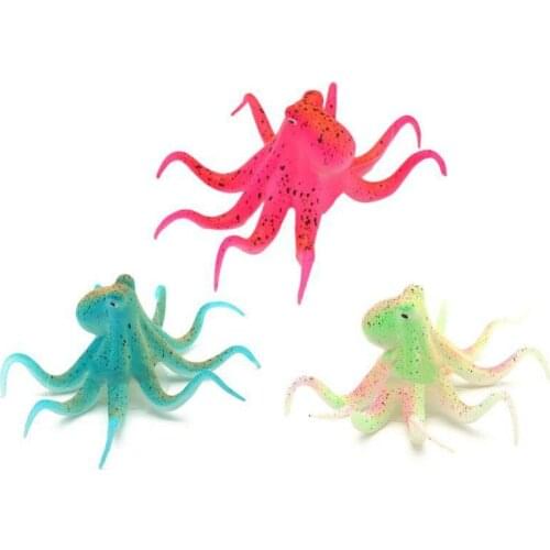 Artificial Octopus Aquarium Decoration with Suction Cup Silicone Fluorescent Luminous Glowing Octopus Fish Tank Ornament