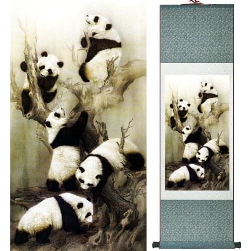 Pandas painting traditional Chinese Art Painting silk scroll panda art painting panda pictures
