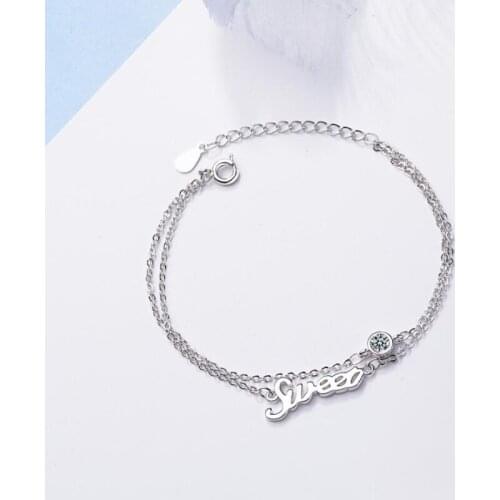 Korean Wind Sweet Zircon Flash Drill Double Layer 925 Sterling Silver Temperament Female Trendy Resizable Bracelets SBR088