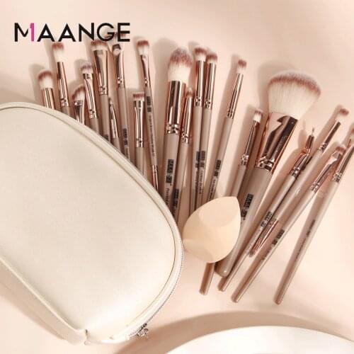 MAANGE 18PCS Makeup brushes set +Brush bag +Sponge Pro Beauty Make up brush Natural hair Foundation Powder Blushes