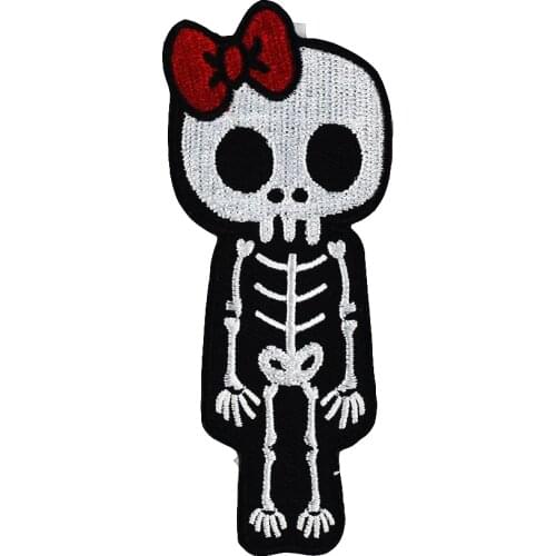 Cute Skull with Bow DIY Badge Accessories Kids Garment Embroidery Iron on Patch for Clothing Decoration Jacket Sew on Backing