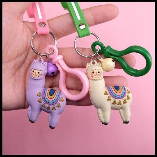 Cute And Simple Holiday Gift INS Small Fresh Silicone Leather Cord Alpaca Key Chain Student Schoolbag Pendant Keychain