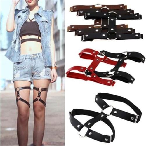 Trendy Women Sexy Harajuku PU Leather Garter Belt Punk Black Garters Leg Ring Harness Gifts Adjustable Rock Party Gothic Jewelry