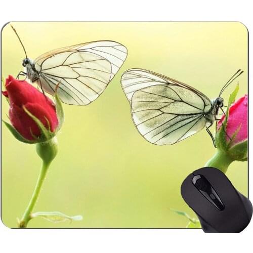 Mouse Pad Non-Skid Natural Rubber Rectangle Mouse Pads,Animal macro rose butterfly -Stitched Edges