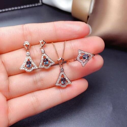 Delicate London Blue Topaz Jewelry Set /Sterling Silver Jewelry Set / Topaz Ring / Earrings / Pendant / Birthstone Jewelry Gift