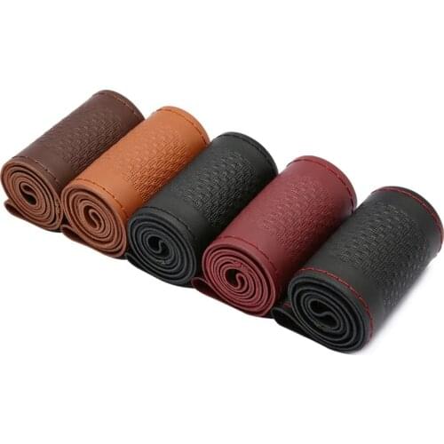 Braid On The Steering Wheel Leather Embossed Steering Wheel Cover Four Seasons Universal Car Wheel Cover Non-Slip Wear-Resistant