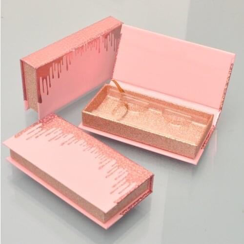 Wholesale Lash Boxes Packaging Eyelash Box Package Custom Rectangle Light Pink Glitter Mink Lashes Makeup Storage Case Vendors