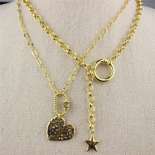 16inch 5pcs/lot New design plated cz pendant necklace,heart/star shape cooper component,plated chain necklace cheap wholesale
