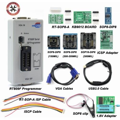 RT809F Serial ISP Programmer with 11 Adapters originally Supports Computer Motherboards, Laptop, LCD, Routers Read and Write