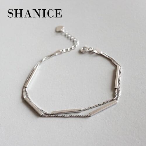 SHANICE New Unique Double Layers 925 Sterling Silver Women Bracelets Chain Link Bracelet Sterling Silver Jewelry Charm Students
