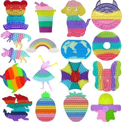Rainbow Colors Silicone Push Bubble Fingertip Toys Anti-Stress Set Stress Reliever Squeeze Crafts Adults Children Sensory Toys