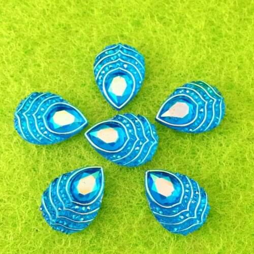 DIY 40pieces * 18 mm*13mm Lake blue AB resin drop drill peacock eye crystal wedding dress decoration flat back paste thin