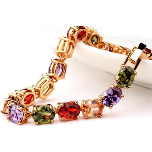 Tennis Colorful Bracelet Yellow Gold Filled Womens Luxury Bracelet Chain 17cm