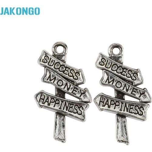 Success Money Happiness Charms Antique Silver Plated Pendant for Jewelry Making DIY Bracelet Jewelry Accessories 26x14mm