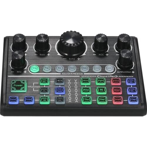 Live Sound Card External Voice Changer Audio Mixer BT Sound Mixer Board with Multiple Sound Effects Supports Smartphone Computer