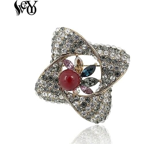 VEYO Classic Fashion Flower Gold Color Crystal Brooch for Woman Full of Rhinestone large Brooches pins