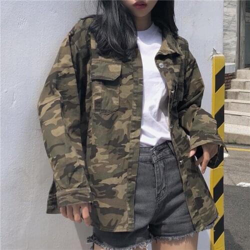 Jackets Women Camouflage Turn-down Collar Single Breasted Pockets European Style Coats Womens Students Jakcet