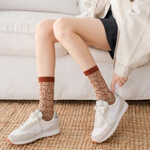 Women Socks Cute Kawai Cartoon Woman Socks Combed Cotton Girls Funny Bear Animal Pattern Prints Sock Casual Streetwear Warm Meia
