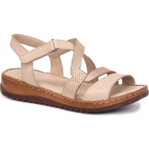 Gedikpasalı Asy 732 Beige Women 'S 2021 Summer Season Sandals Orthopedic Genuine Cow Leather Business Lift Padding Casual Use Hiking