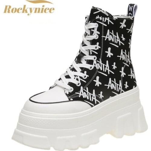 High Top Sneakers Women Ankle Boots Autumn Leopard Sports Ladies Vulcanized Shoes Platform Canvas Boots Woman Basket Femme 8.5cm